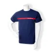 T-Shirt, navyblau mit aufgenähtem rotem Streifen