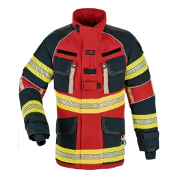 Einsatzjacke X-Pro Dynamic, rot/dunkelblau, Rückenaufdruck FEUERWEHR leuchtgelb