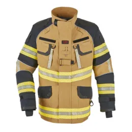 Einsatzjacke X-Pro Dynamic, sand/schwarzblau, Rückenaufdruck FEUERWEHR leuchtgelb