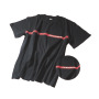 T-Shirt, schwarz mit aufgenähtem rotem Streifen